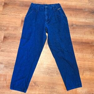 Vintage 90s Cherokee Women's High Rise Denim Dark Blue Jeans Pleated Pockets